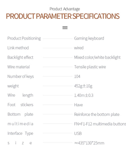104 Keys Gaming Keyboard Wired Keyboard Color Matching Backlit Mechanical Feel Computer E-sports Peripherals for Desktop Laptop