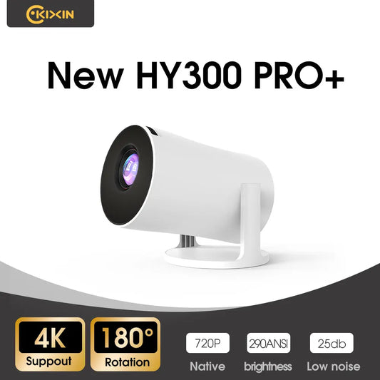 Kixin HY300 Pro+ Mini Projector 4K Built-in Speaker 1280*720P Android 11 290Ansi Wifi6 BT5.4 Outdoor Projector Portable 4K