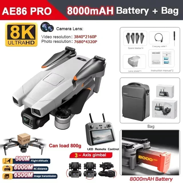 AE86 PRO MAX GPS Drone Professional 8K HD ESC Camera 5G FPV WiFi With 3-Axis Gimbal Flight 28 Minute Brushless RC Quadcopter 8KM