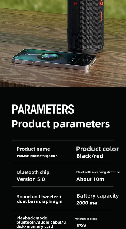 MW Audio Portable Bluetooth Speaker RGB Lights Waterproof Dual Drivers Bass Wireless Speaker Bluetooth 5 2