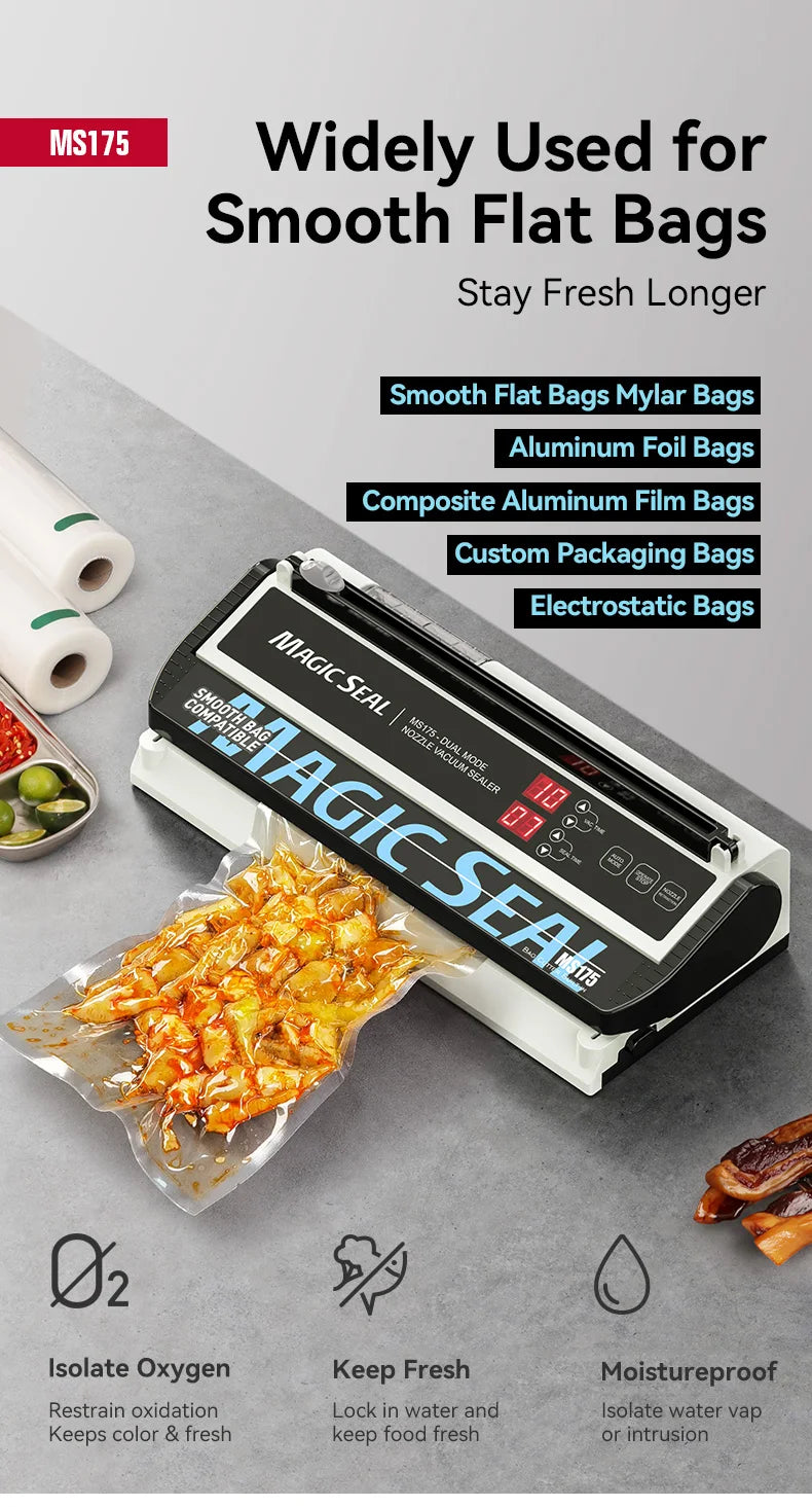 Vacuum Packaging Machine MAGIC SEAL MS175 for Food Plastic Bags Sealer Sealing Machine Mylar Bags Kitchen Packer Automatic Manua
