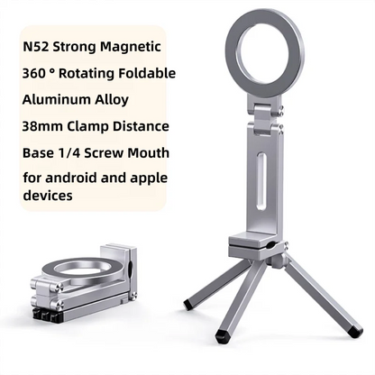 Travel Phone Holder Tripod Magnetic Phone Mount Portable Aluminum Alloy Clip for Hands-Free Viewing for iPhone Samsung
