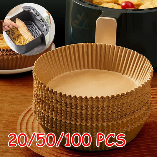 100/50/20PCS Air Fryer Paper Trays Airfryer Baking Paper Molds Square Round Oil-proof Air Fryer Disposable Cooking Paper Liner