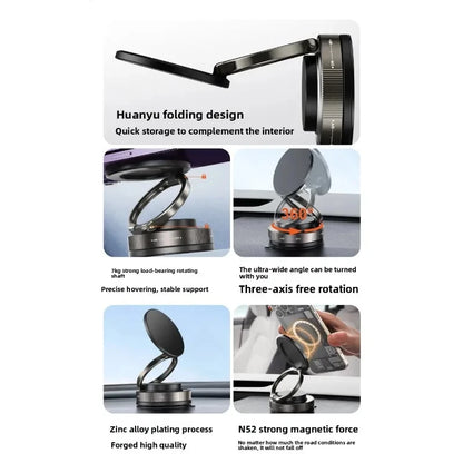 Vacuum Magnetic Phone Bracket 360 Adjustment Double Side Suction Cup Strong Magnet Suction Foldable Navigation Car Holder