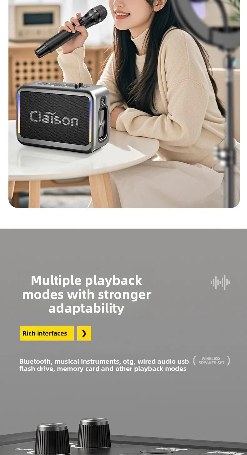 MW Audio Bluetooth Speaker LED Light Dual Mic Karaoke Outdoor Bass Booming Long Battery Life