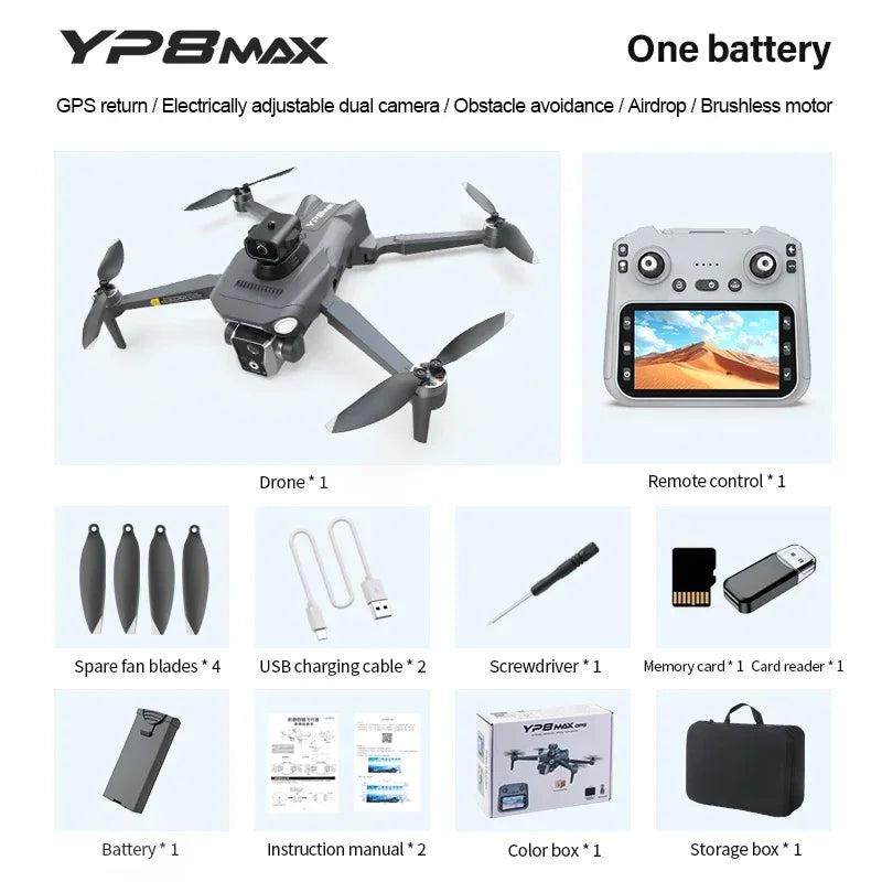 YP8Max 5G GPS Drone Laser Obstacle Avoidance Panoramic Shooting Optical Flow Positioning Remote Control Airdrop Quadcopter