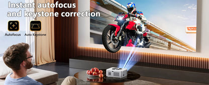 XIWBSY 1000Ansi AutoFocus Projector Bluetooth5.2 Android Projector 4K 8K Decode Video Audio Home Theater Portable Proyector