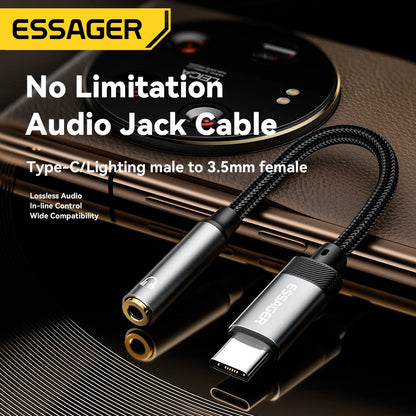 Essager Lightning to 3.5mm jack Audio Adapter Headphone Aux Cable USB Type C to 3.5 Adapter OTG Type C For iphone Xiaomi Oneplus