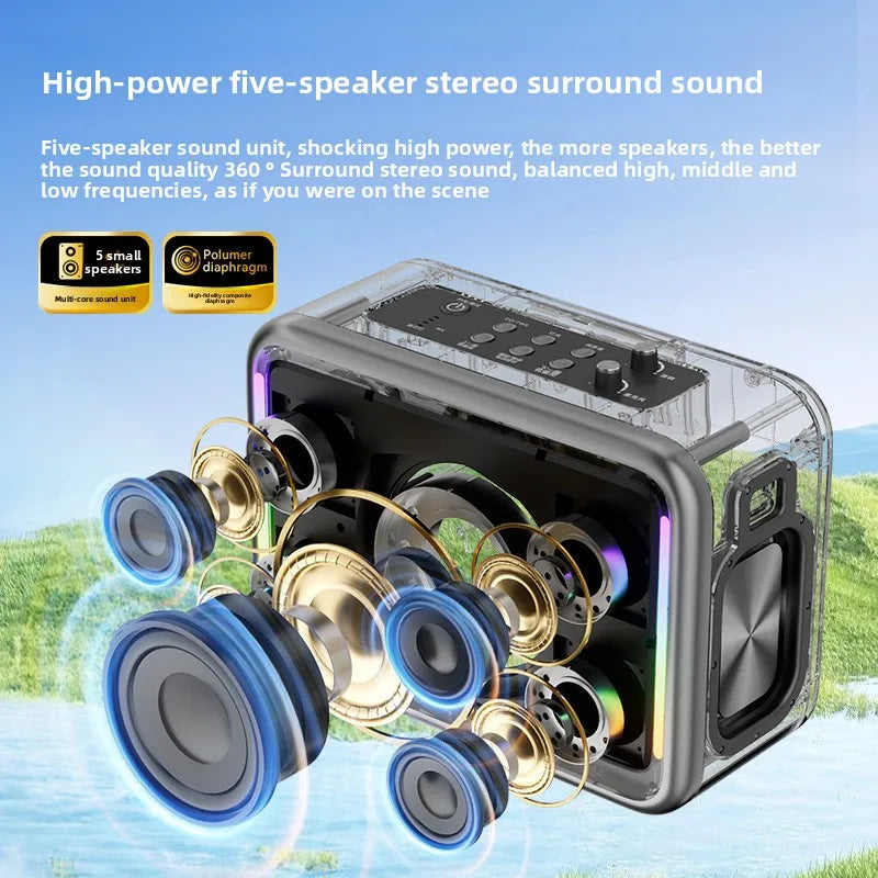 MW Audio Bluetooth Speaker LED Light Dual Mic Karaoke Outdoor Bass Booming Long Battery Life