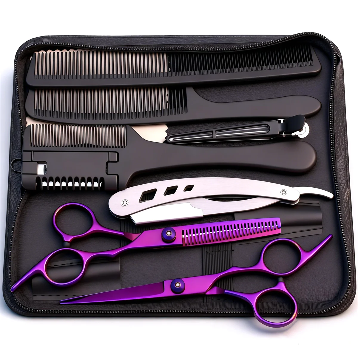 6 Inch Multifunctional Hair Cutting Scissors Complete Kit with Straight Thinning Shears Comb Professional Home Use and Salon