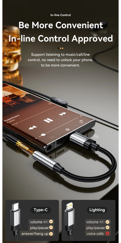 Essager Lightning to 3.5mm jack Audio Adapter Headphone Aux Cable USB Type C to 3.5 Adapter OTG Type C For iphone Xiaomi Oneplus