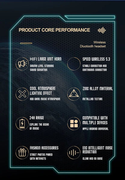 Soleeanre Wireless Headphones Earphone Sports Headset Aluminum Starring Ring Metal Alloy Gaming Earbuds Starburst Light Effect