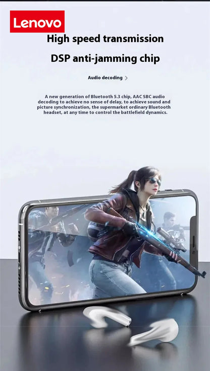 Lenovo Original HiFi Stereo Wireless Earbuds, Stylish Design, TWS Bluetooth Earbuds, Touch Control Sports Earbuds