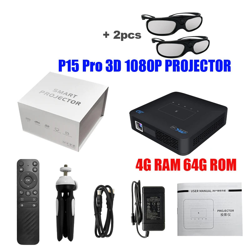 VIVICINE P15 Pro Native 1080P DLP Projector Android 9.0 4K Auto Focus 600ANSI 3D Portable Mini