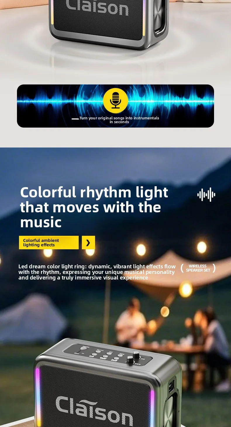 MW Audio Bluetooth Speaker LED Light Dual Mic Karaoke Outdoor Bass Booming Long Battery Life