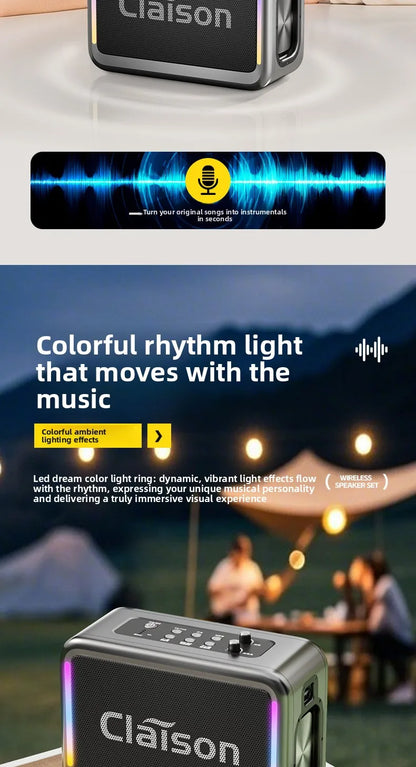 MW Audio Bluetooth Speaker LED Light Dual Mic Karaoke Outdoor Bass Booming Long Battery Life